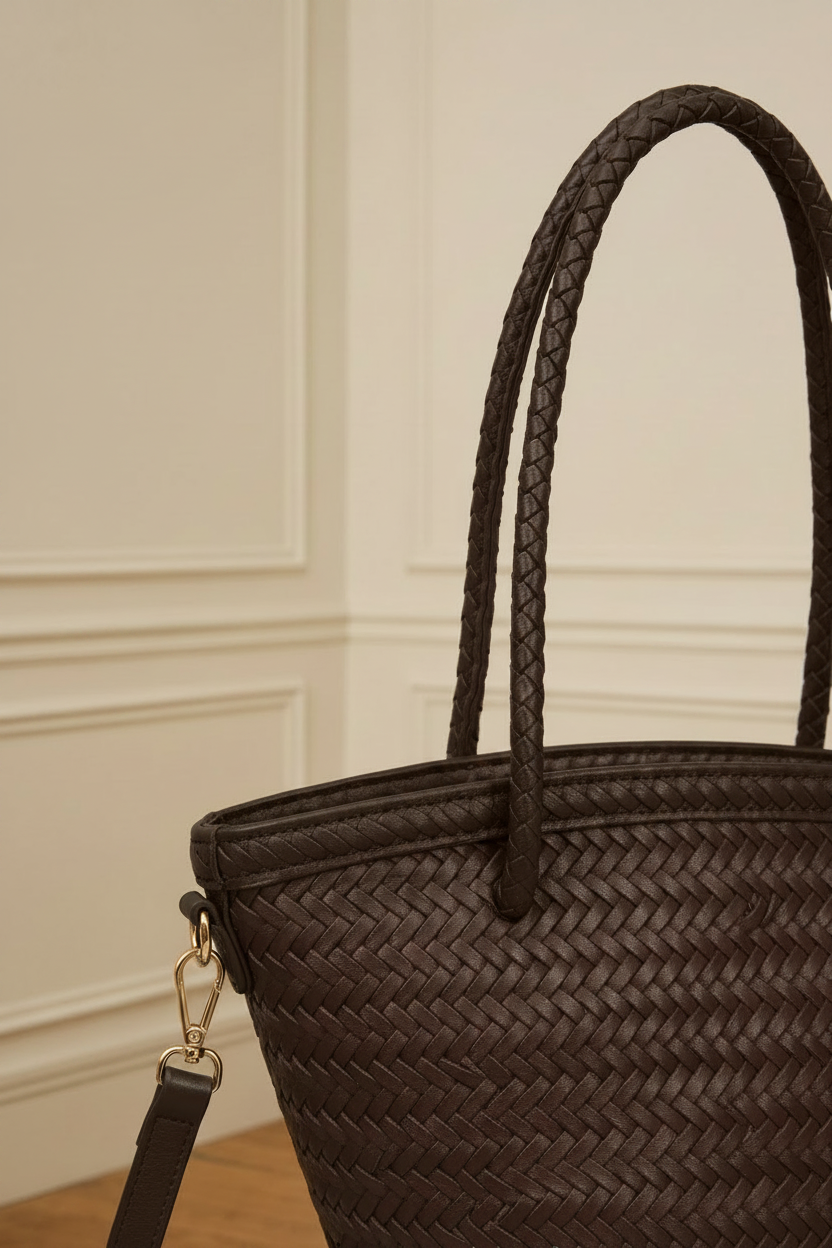 Bolso trenzado marrón chocolate - detalle