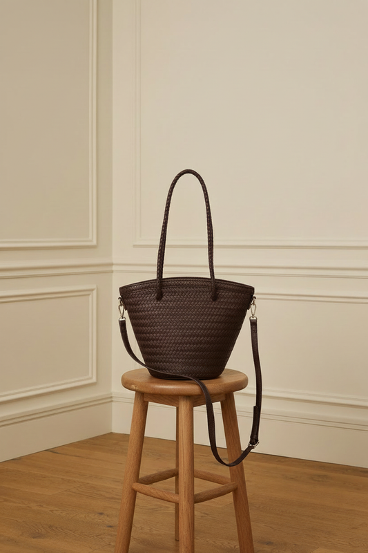 Bolso trenzado marrón chocolate - frontal