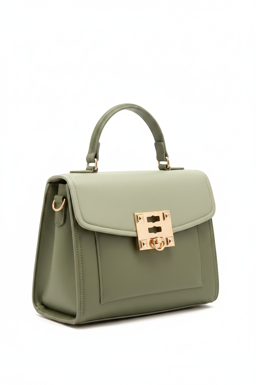 Bolso verde salvia fondo blanco