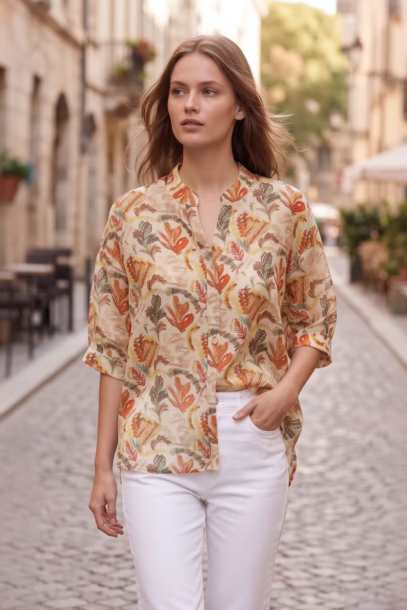 Camisa 9179 beige modelo mediana edad