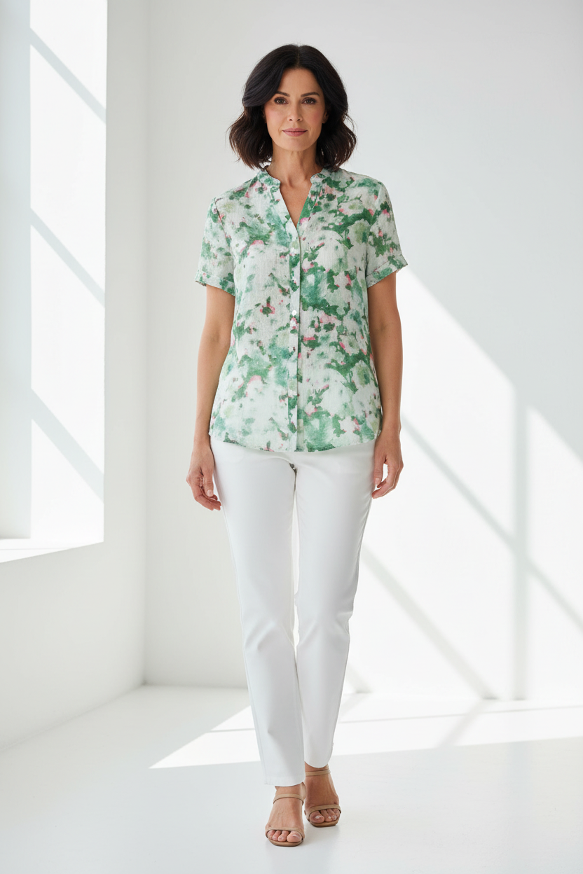 Camisa acuarela verde largo normal - frontal