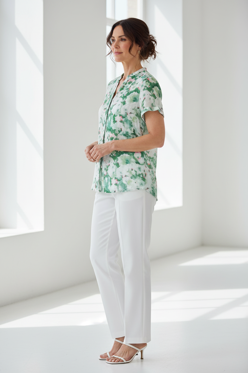 Camisa acuarela verde largo normal - lateral