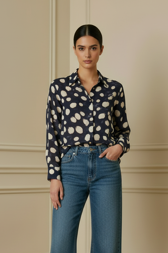Camisa azul marino con vaquero bordado frontal