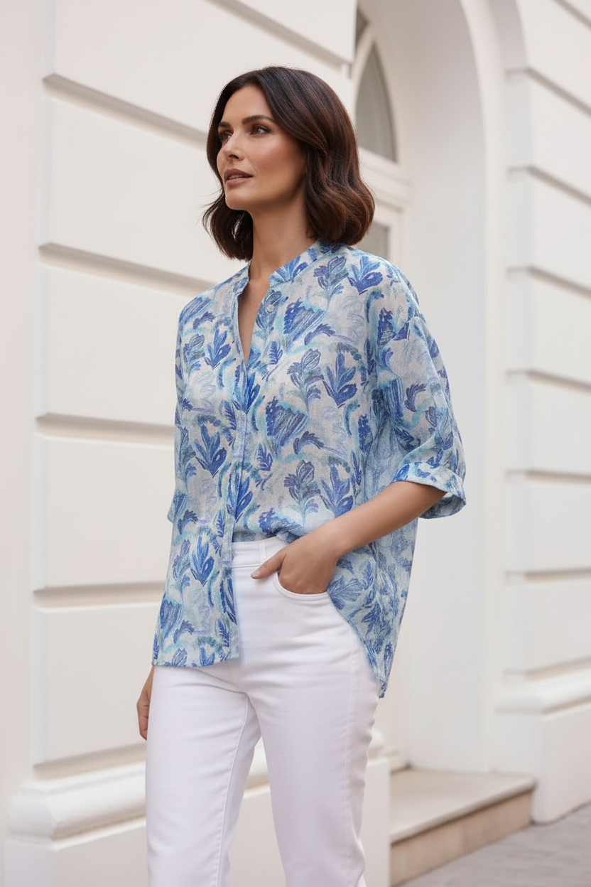 Camisa azul - vista lateral