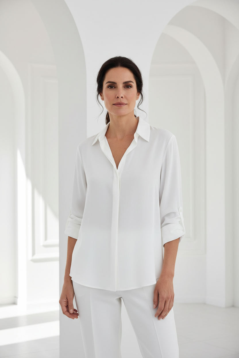 Camisa blanca básica fluida - frontal