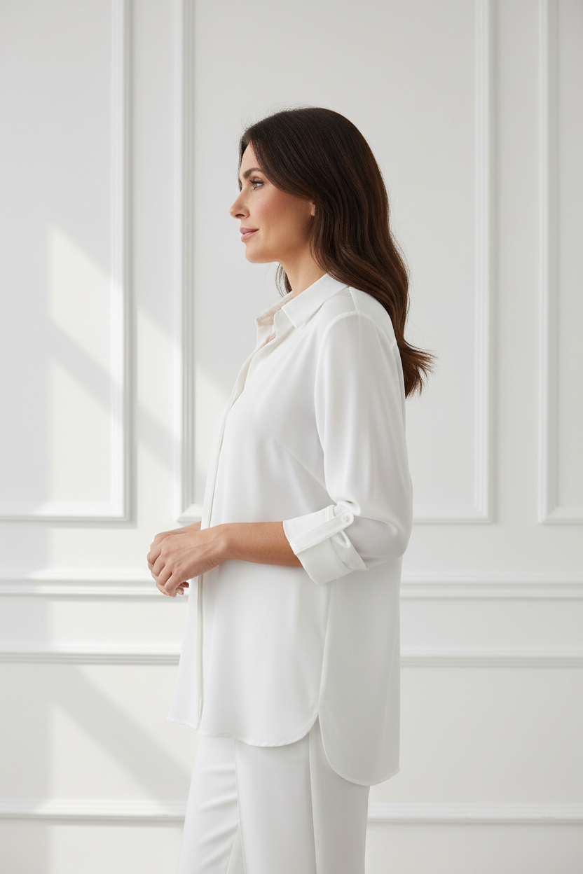 Camisa blanca básica fluida - lateral