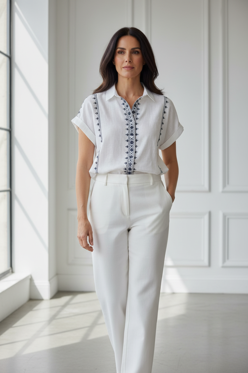 Camisa blanca bordado étnico modelo española