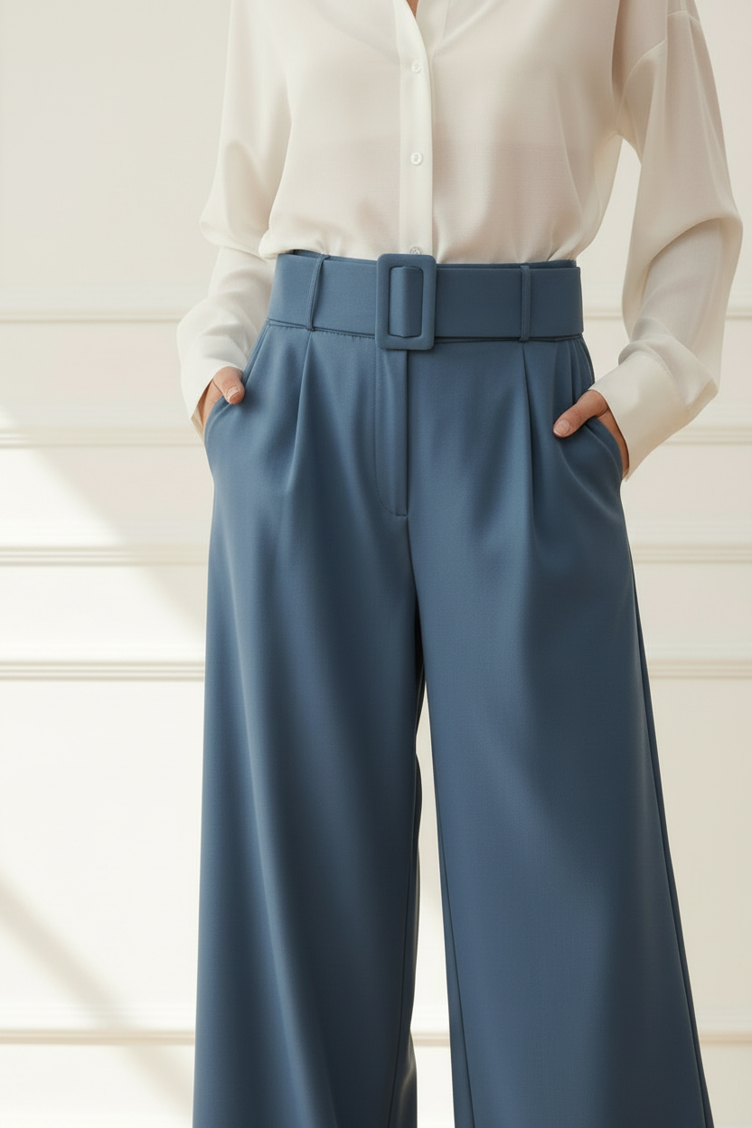 Camisa blanca + palazzo azul - detalle