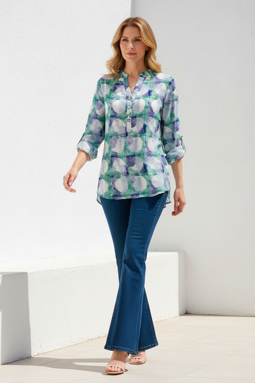 Camisa círculos verde lavanda - 3/4