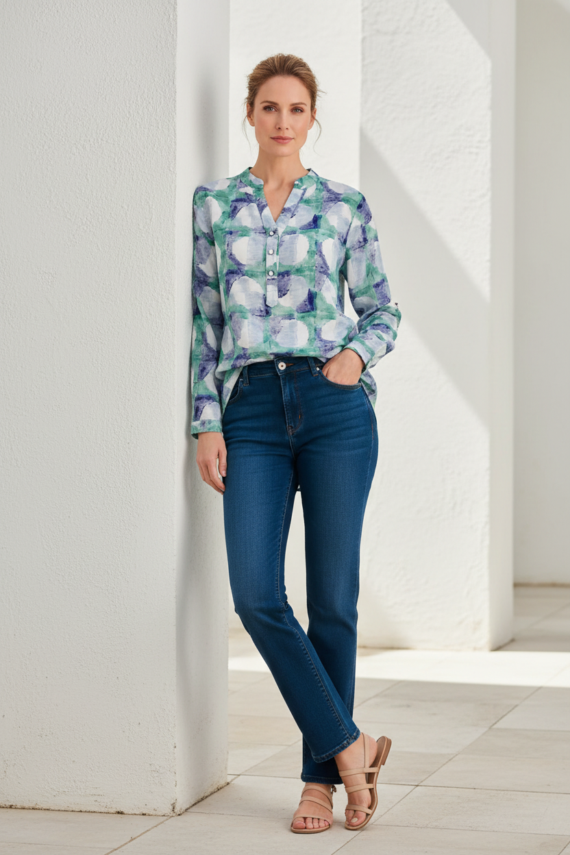 Camisa círculos verde lavanda - frontal