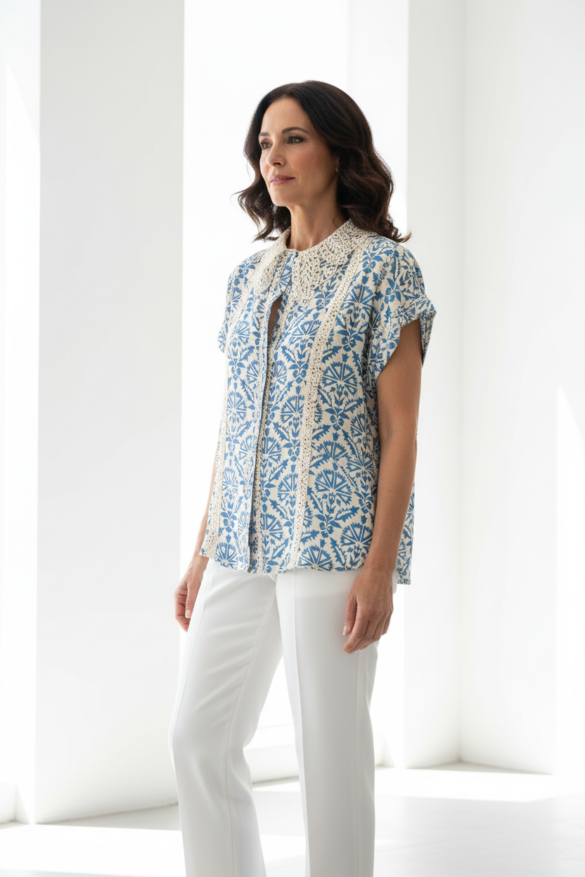 Camisa encaje botones abiertos lateral