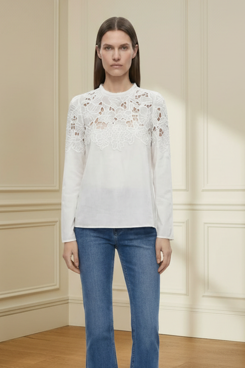 Camisa encaje canesú blanca