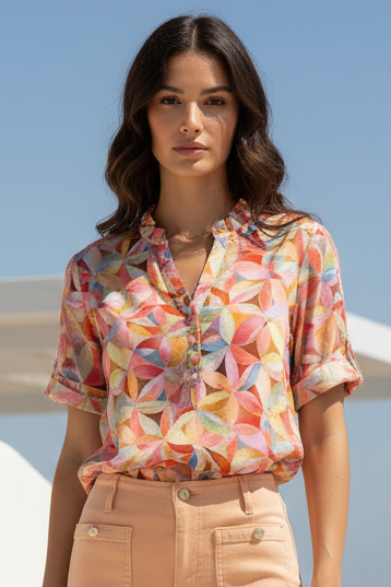 Camisa Estampada Hojas Multicolor
