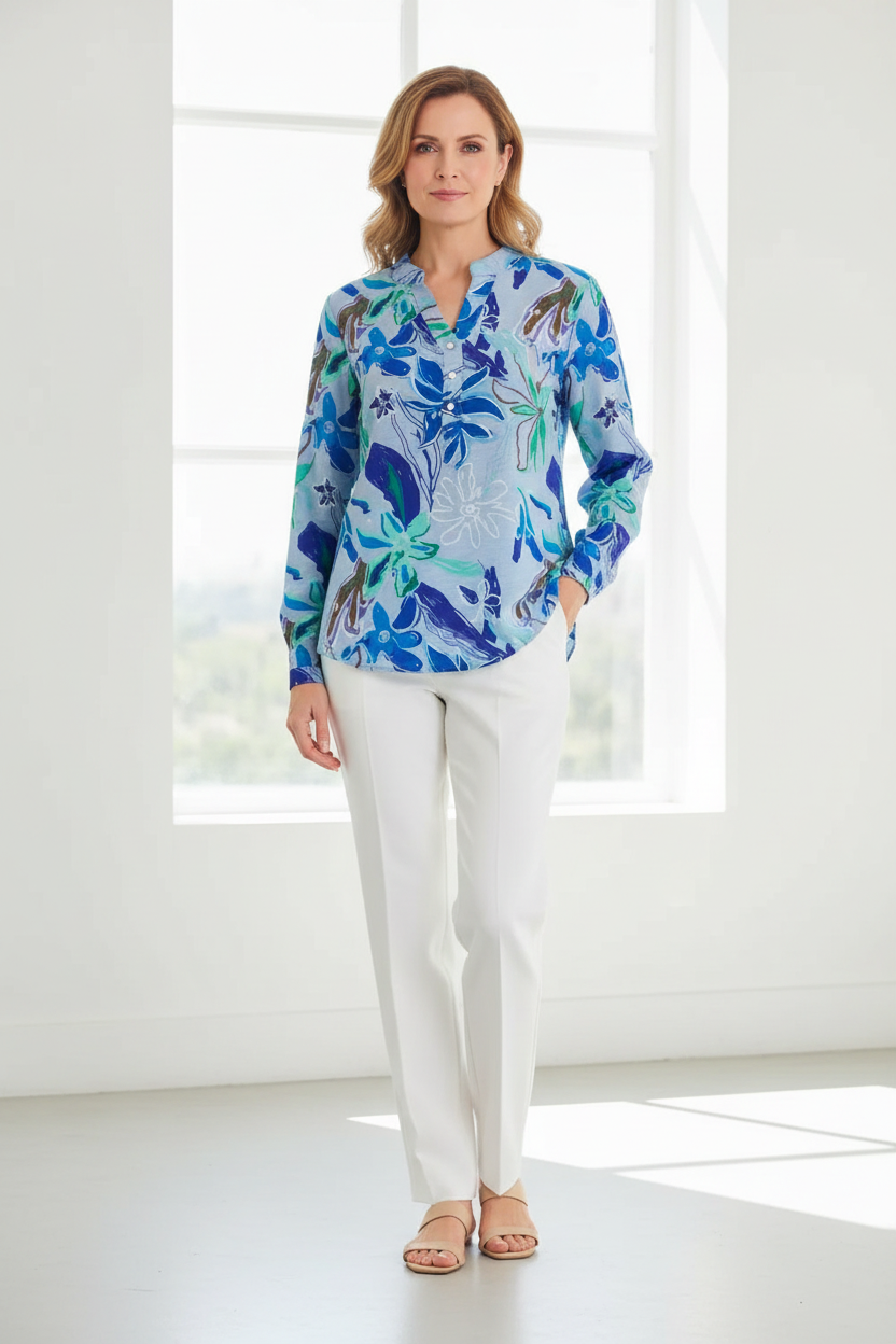 Camisa floral azul cuerpo entero