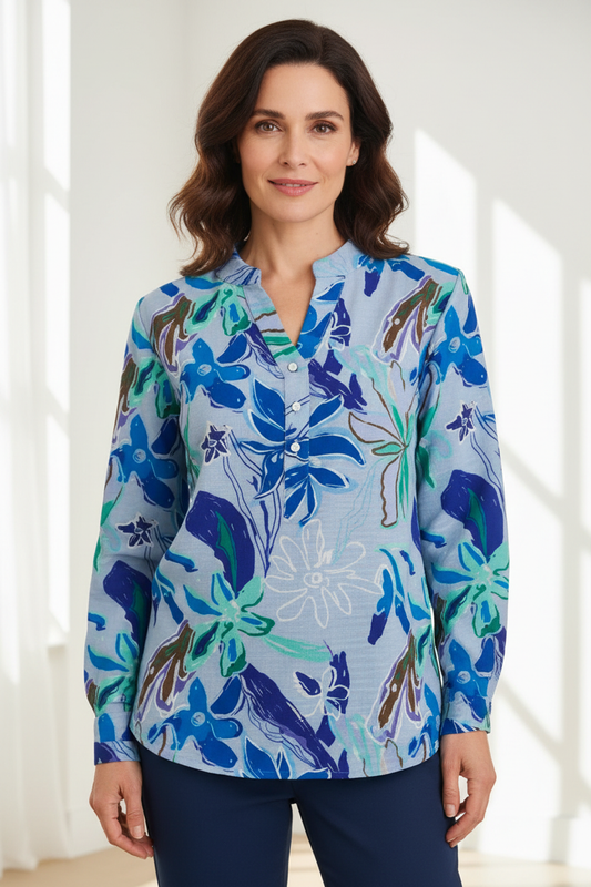 Camisa floral azul frontal