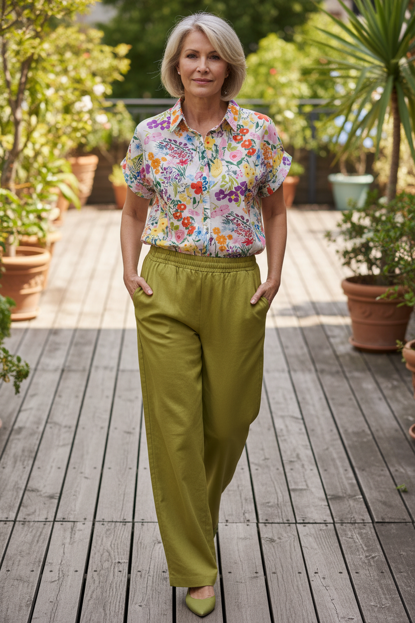 Pantalón fluido verano verde oliva