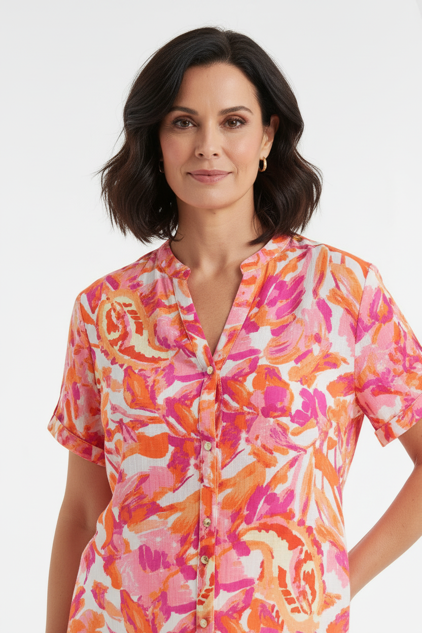 Camisa floral naranja - detalle