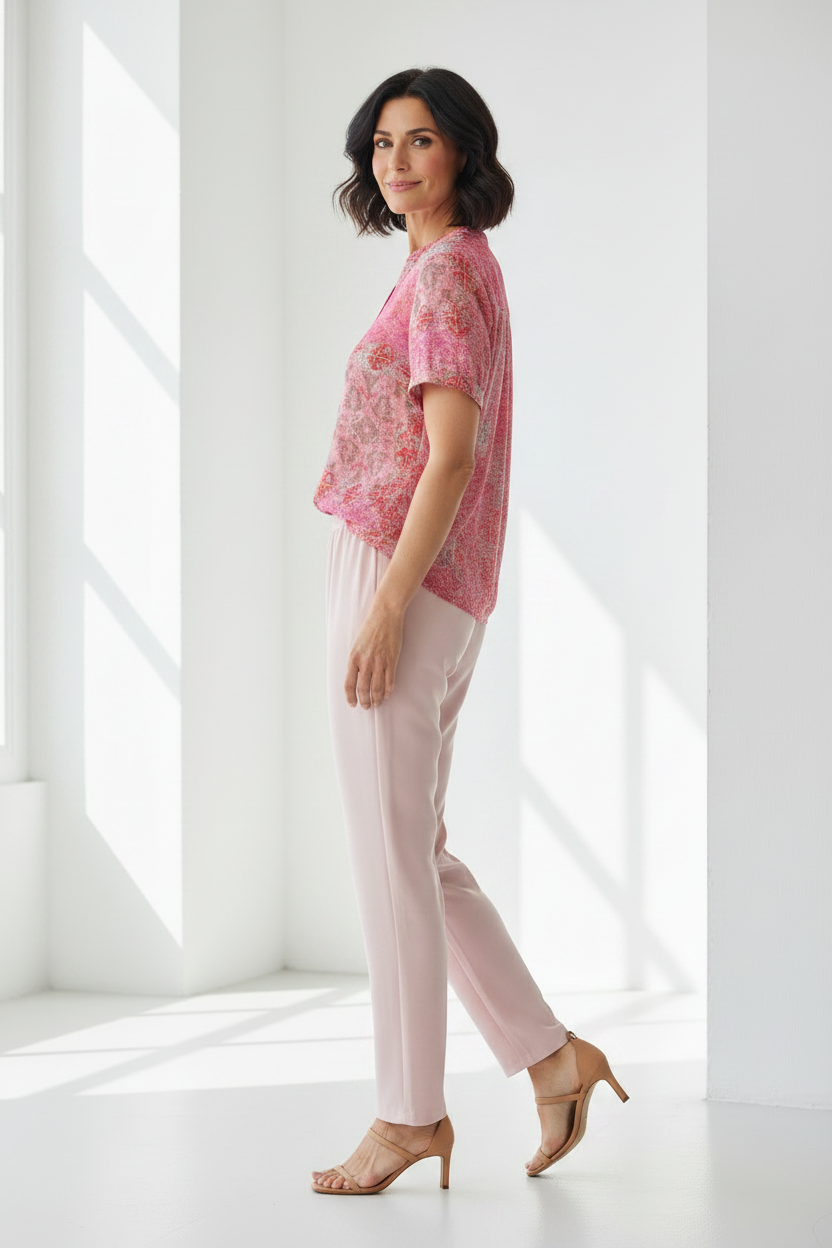 Camisa floral rosa pantalón blush - lateral