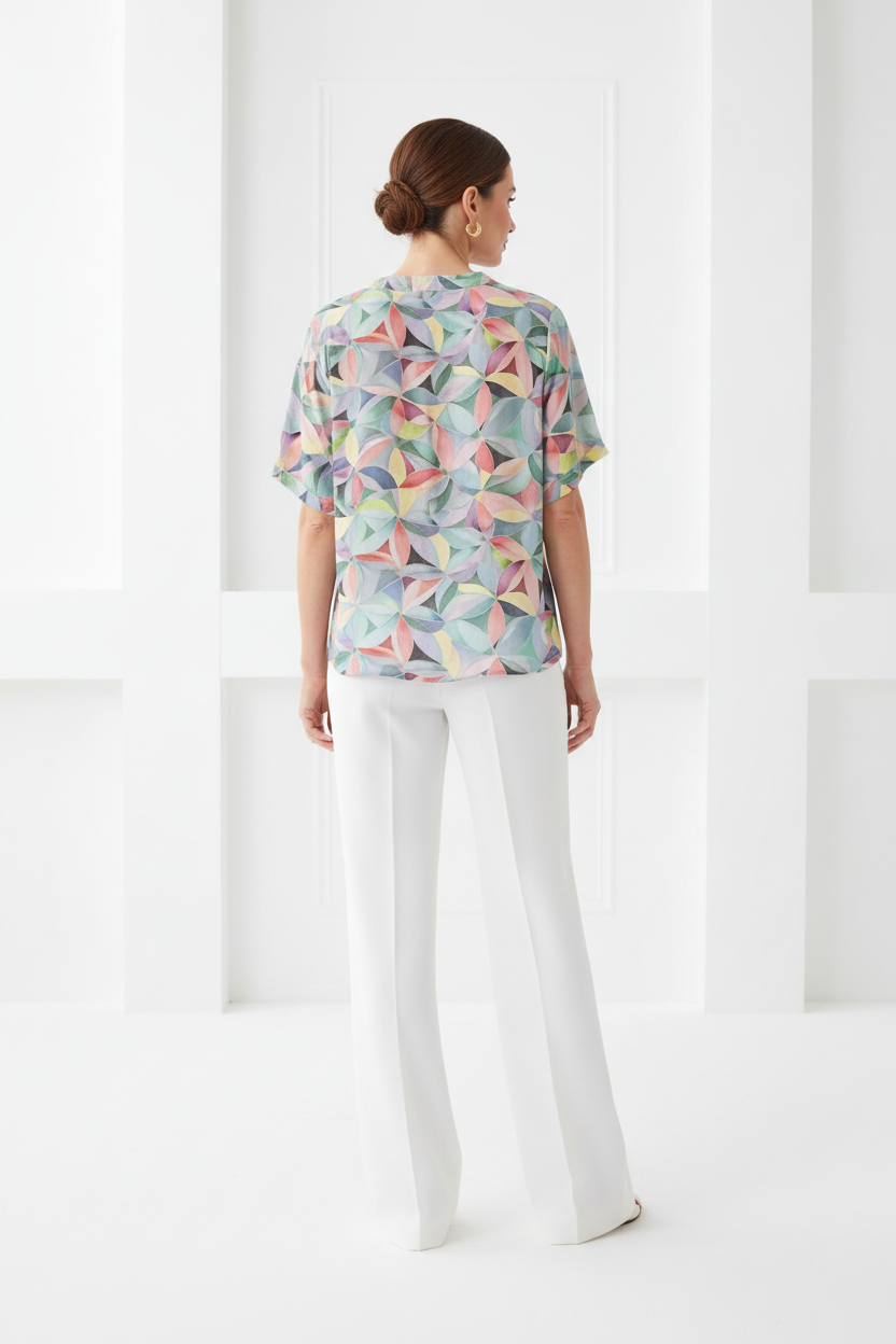 Camisa geométrica espalda manga corta