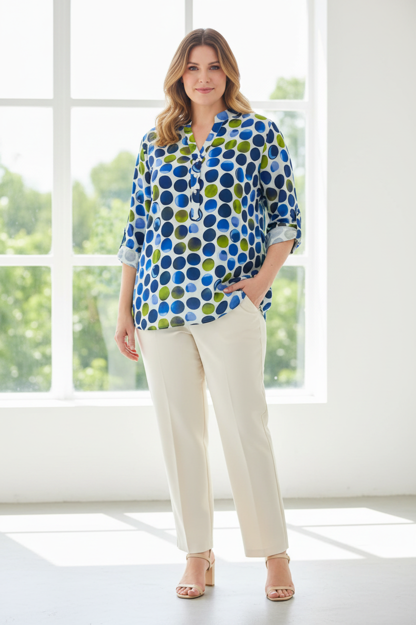 Camisa lunares azul y verde - modelo muy talla grande