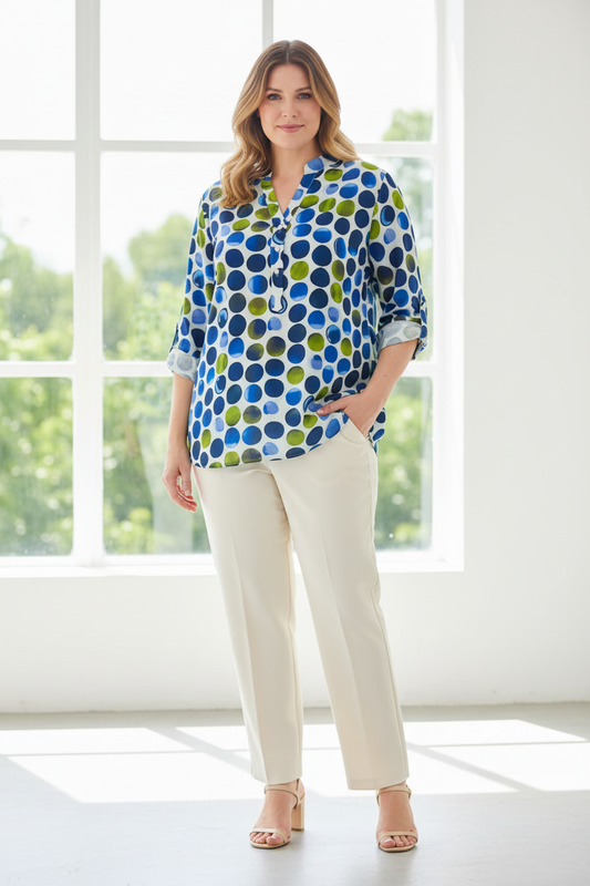 Camisa lunares azul y verde - modelo muy talla grande