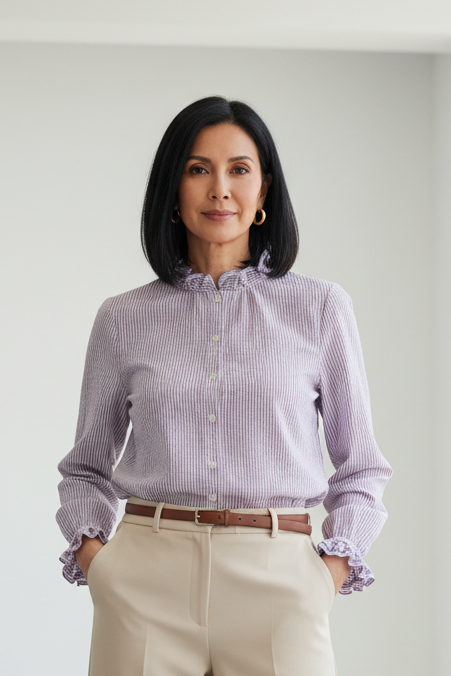 Camisa malva con volante en el cuello