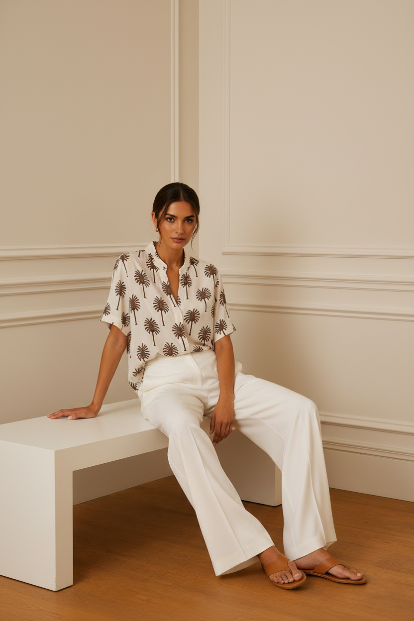 Camisa palmeras crema