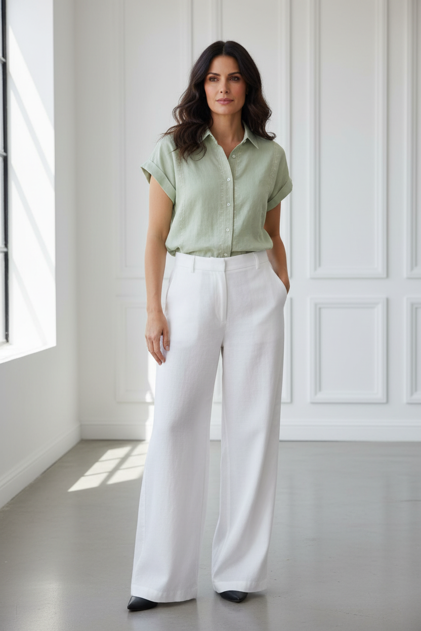 Camisa verde salvia modelo española