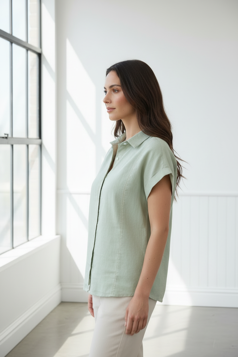 Camisa verde salvia vista lateral