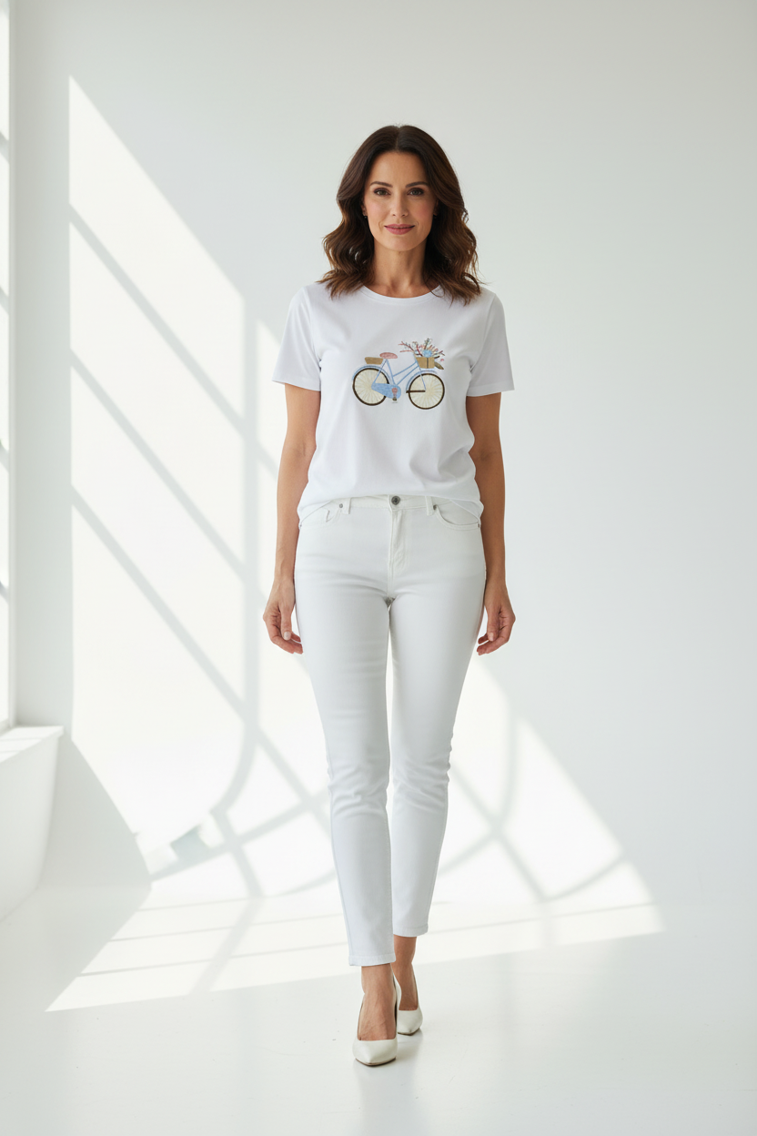 Camiseta bordado bicicleta blanco
