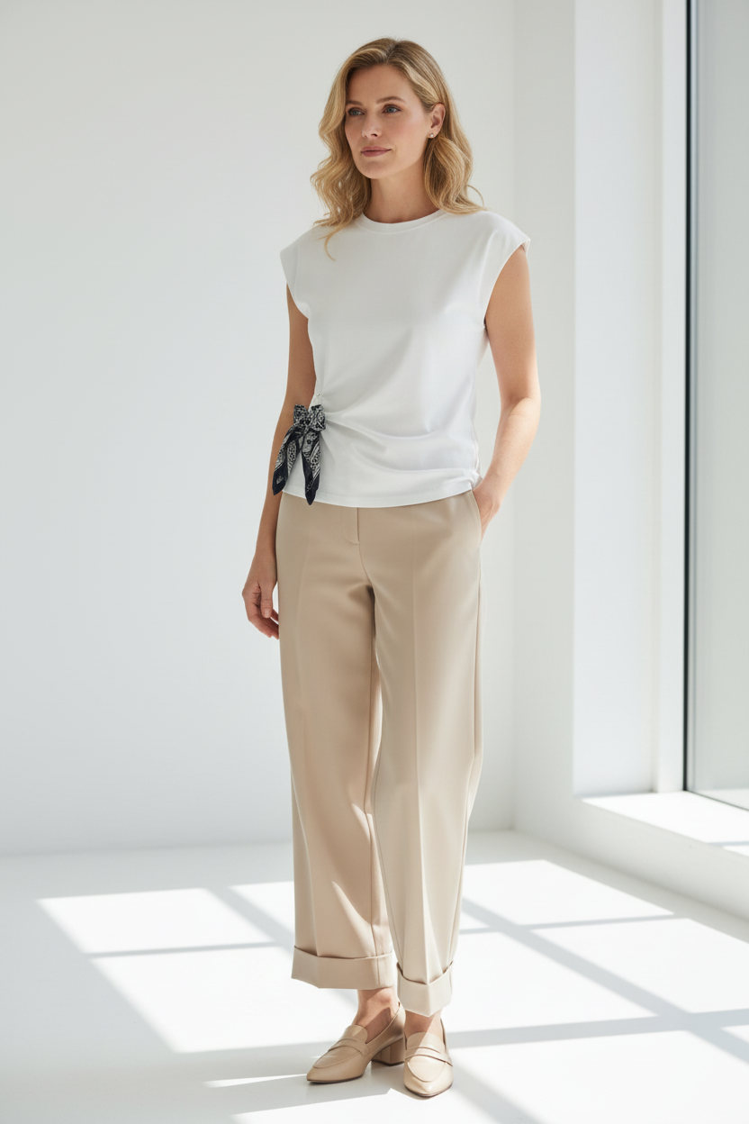 Camiseta blanca pañuelo - 3/4 cuello liso