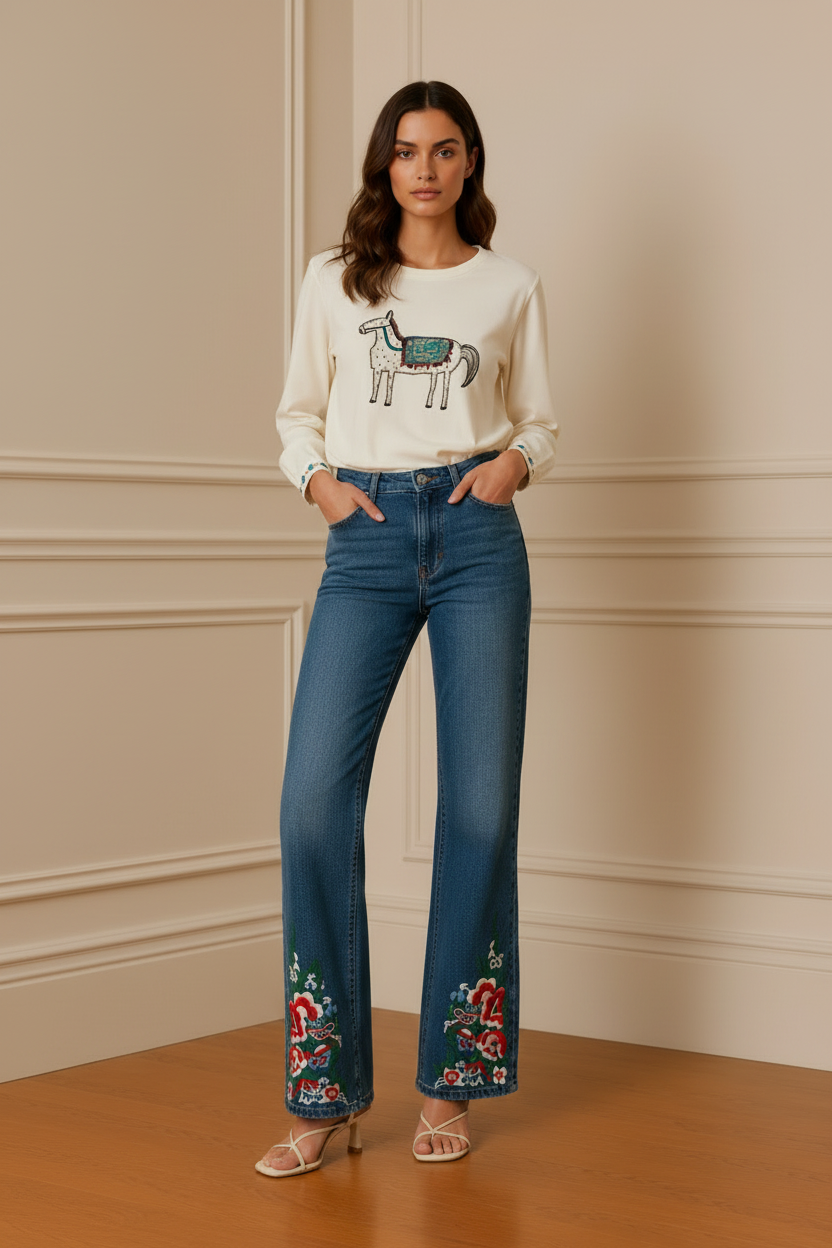 Camiseta potra + vaquero — frontal