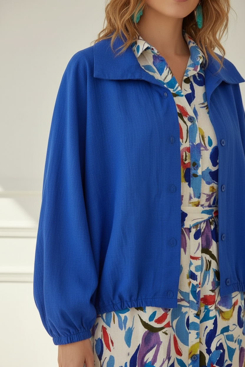 Cazadora azul + vestido - detalle