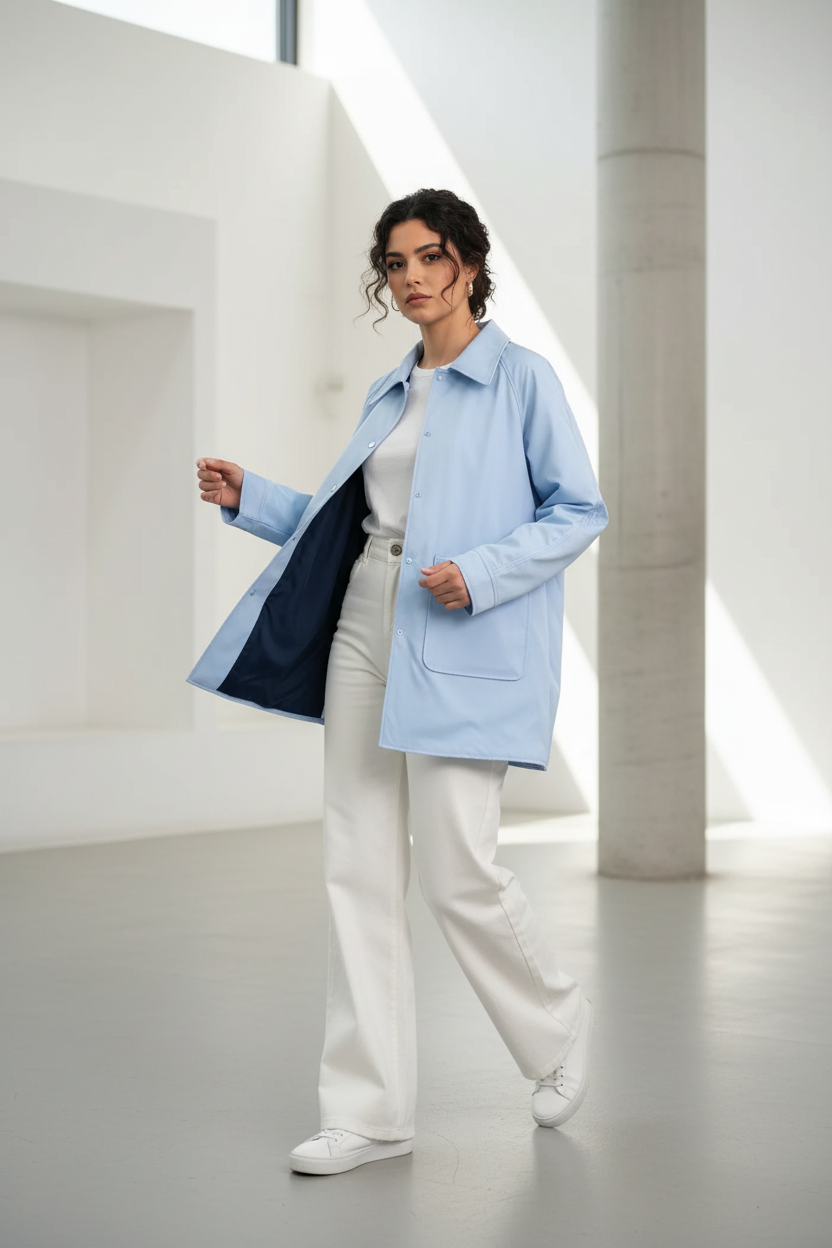Chaqueta azul celeste con modelo española