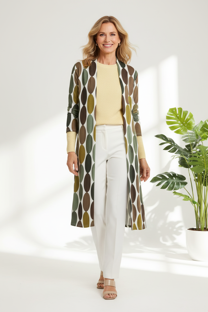 Chaqueta con jersey amarillo pantalón sastre