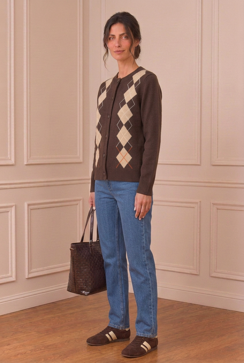 Chaqueta marrón con rombos beige
