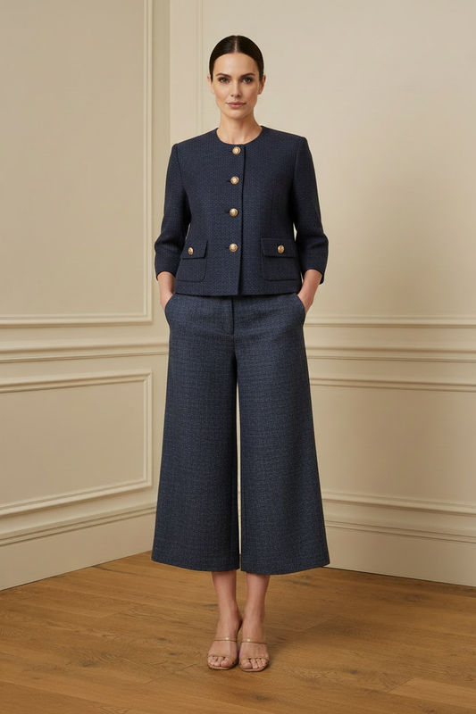 Pantalón culotte navy tweed botones dorados