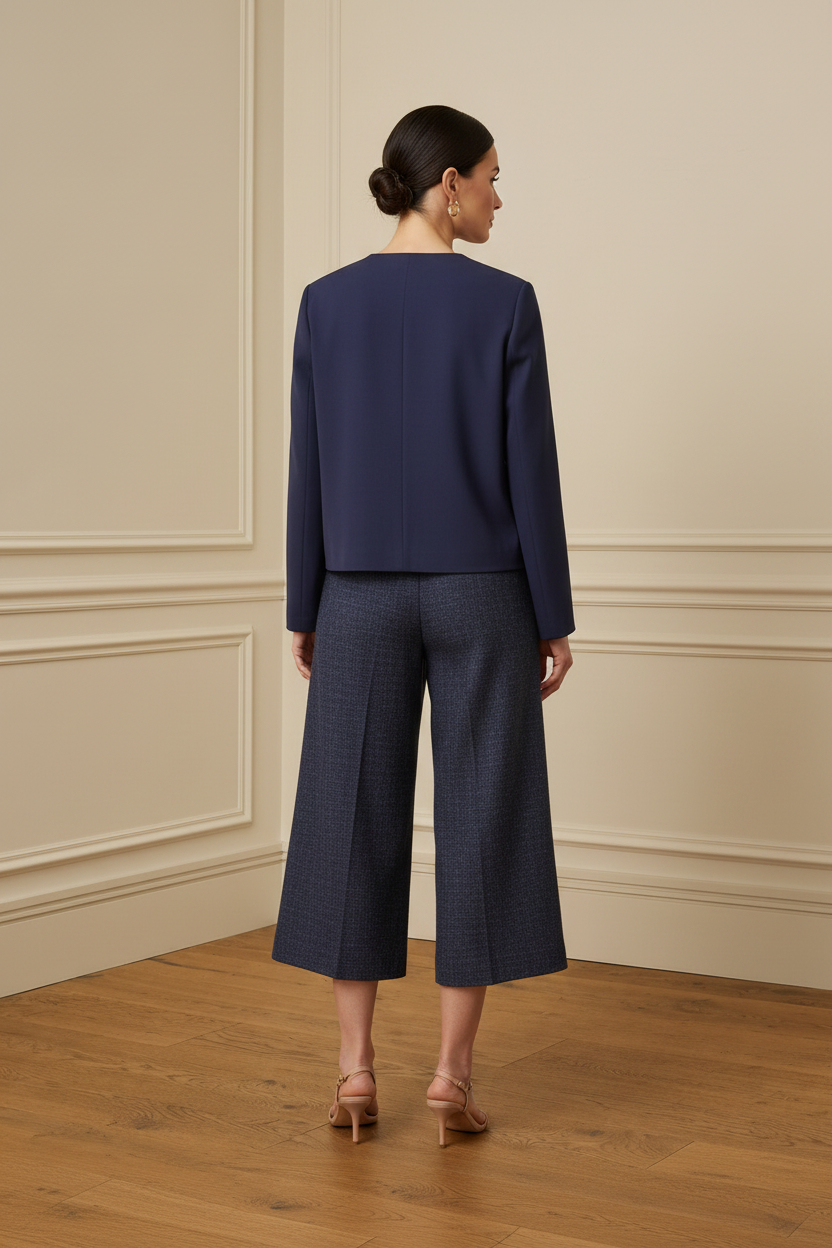 Pantalón culotte navy tweed botones dorados