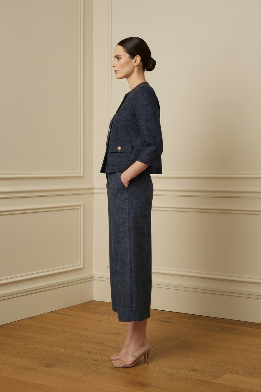 Pantalón culotte navy tweed botones dorados
