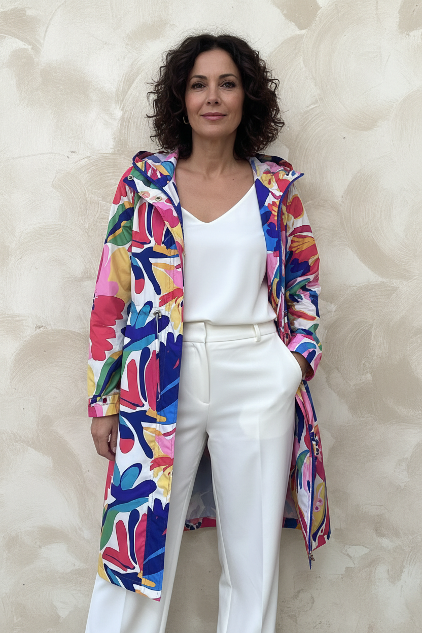 Chubasquero floral con modelo