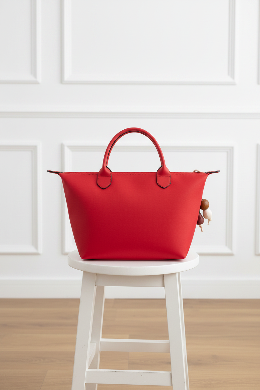 Bolso tote rojo con llavero de resina