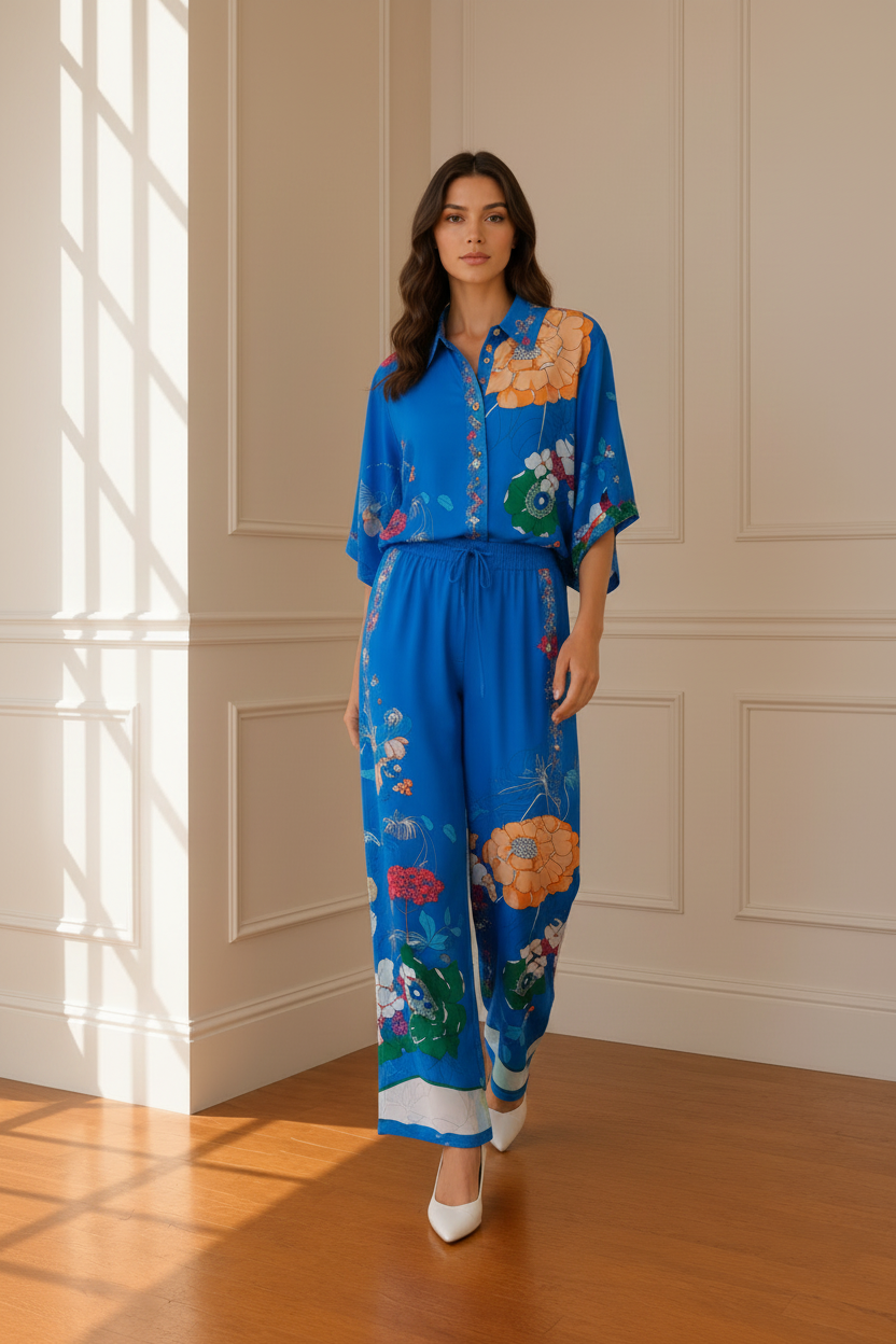 Conjunto azul floral - caminando