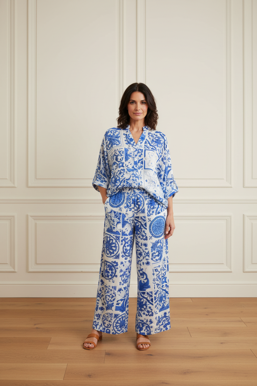 Camisa kimono azulejo - frontal sin bolso