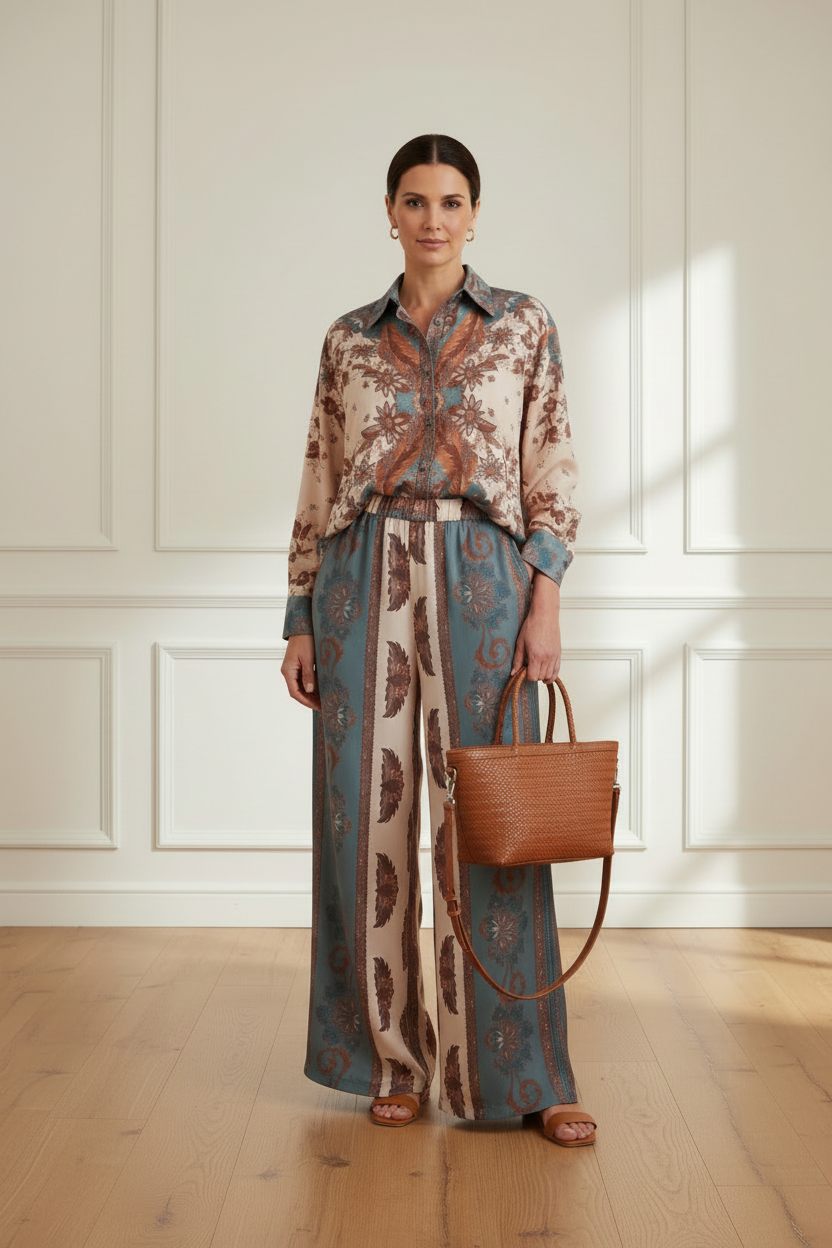 Conjunto boho + bolso trenzado camel - frontal