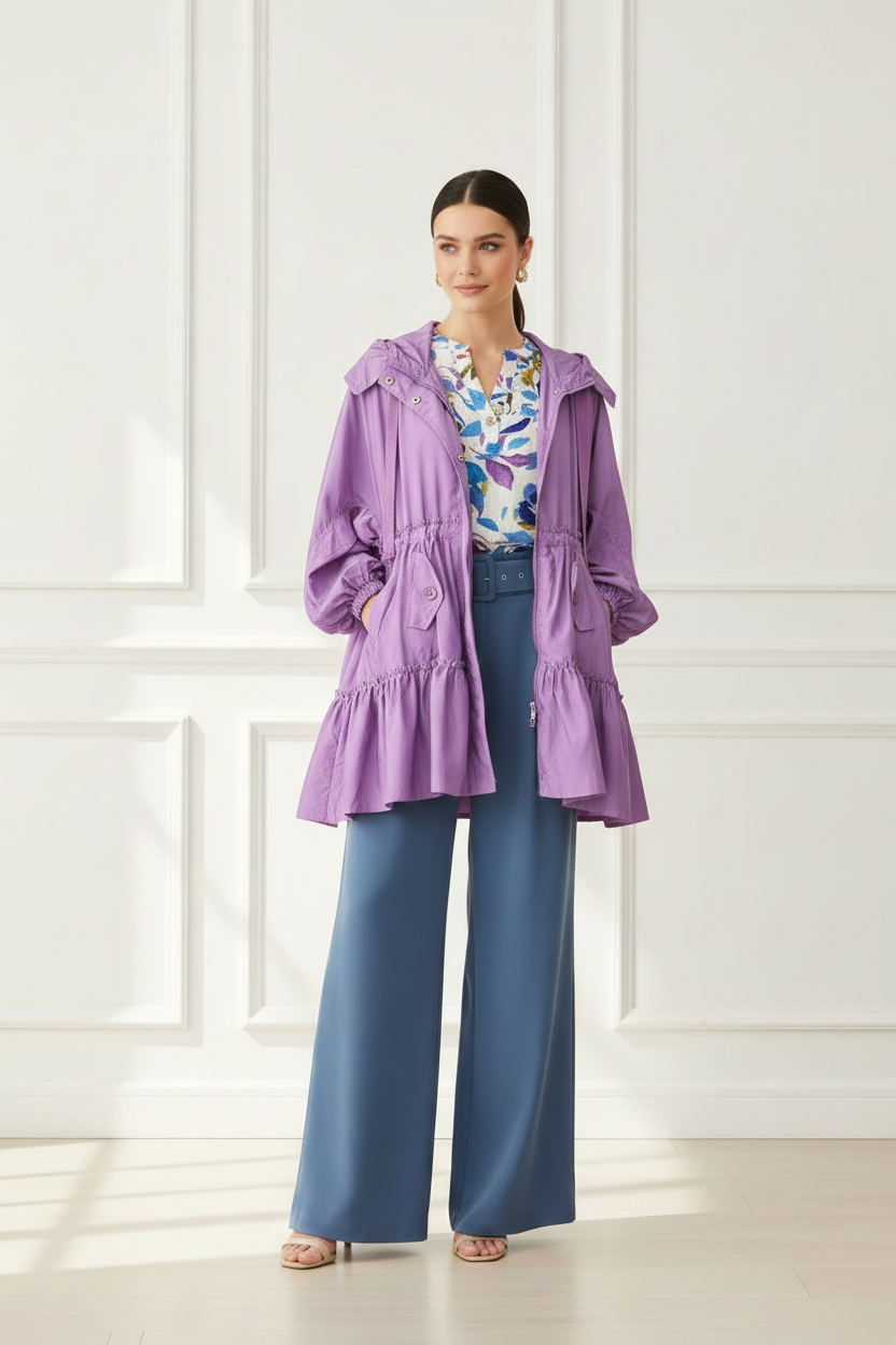 Conjunto con gabardina lila