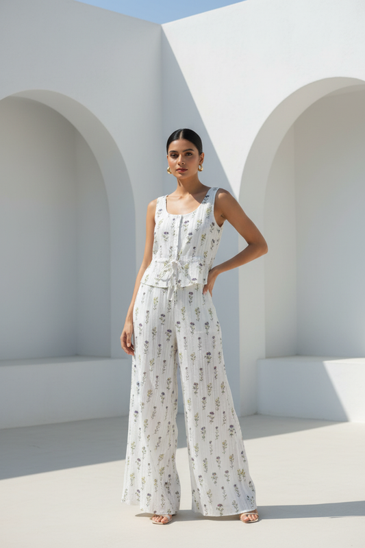 Conjunto estampado azul marino y verde oliva