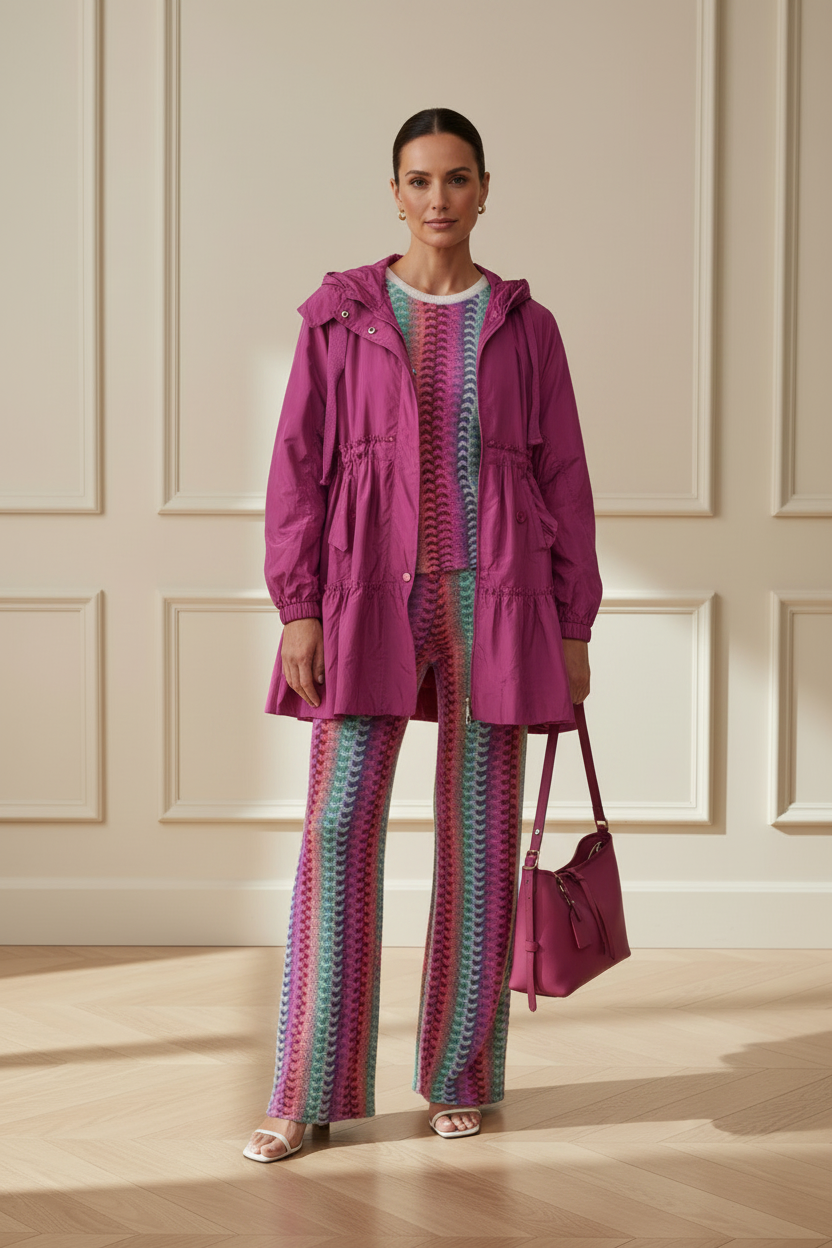 Gabardina fucsia con capucha - vista frontal