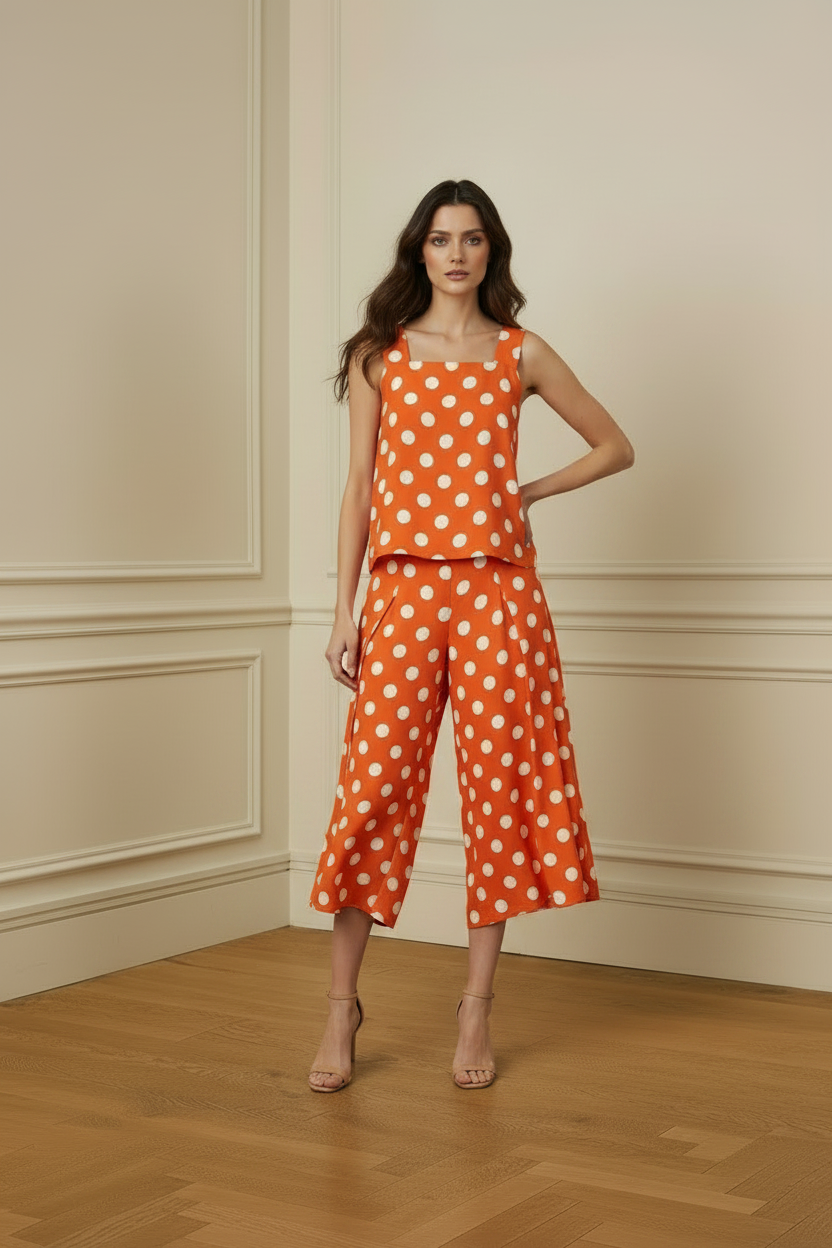 Conjunto naranja postura relajada