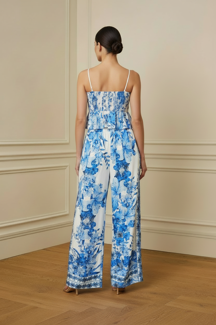 Top camisola floral porcelana azul - vista espalda