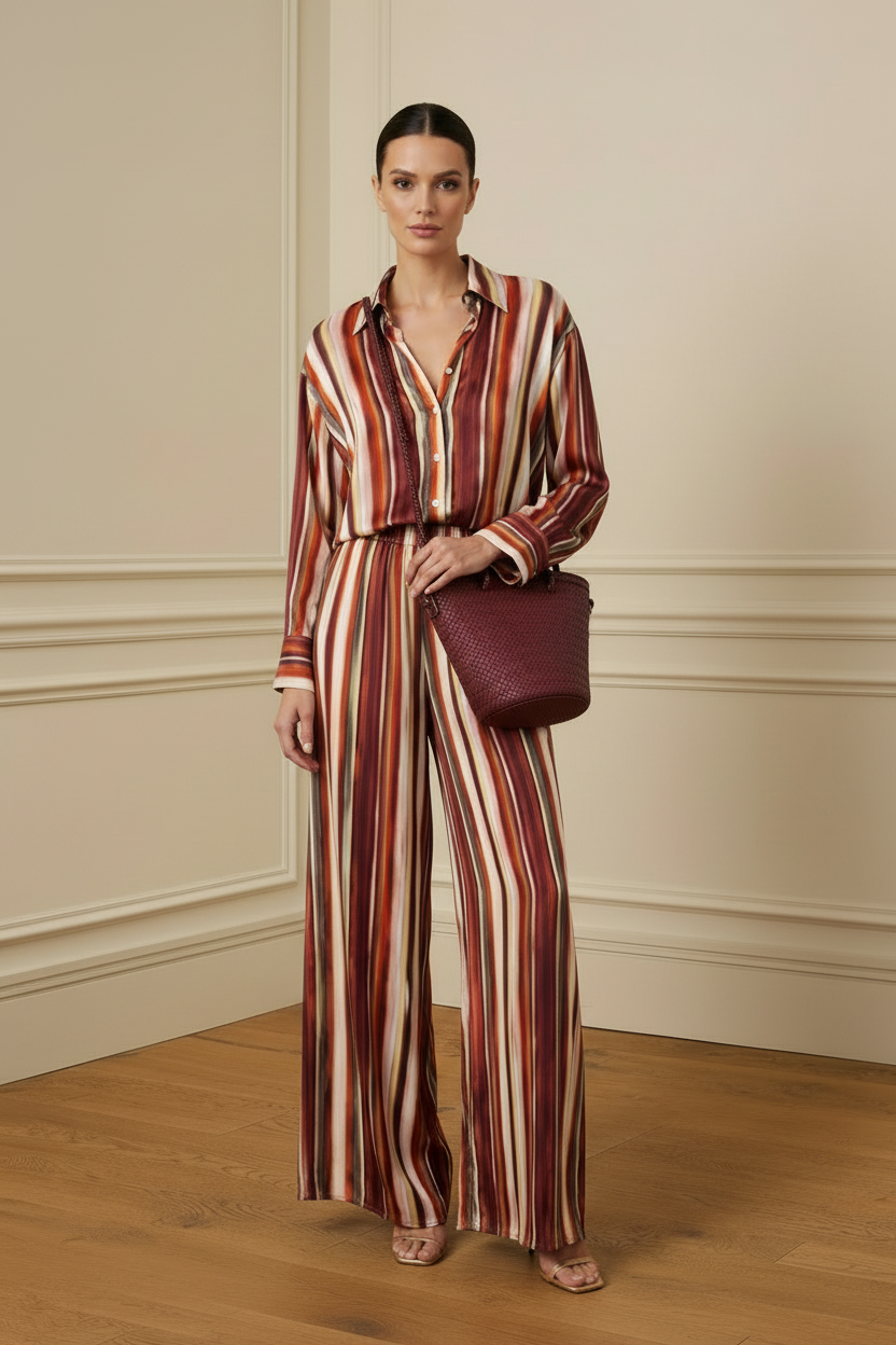 Conjunto rayas con bolso cruzado - frontal
